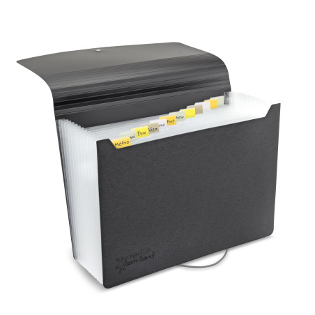 Rapesco 1638 Trieur à Soufflets Extensible 13 Compartiments, Protection Antibactérienne, A4, Noir