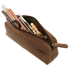 LEABAGS Grande Trousse en Cuir | Porte-Stylo Porte-Bagages pour Homme | Université école de Travail | Trousse à Sac | Étui en Cu