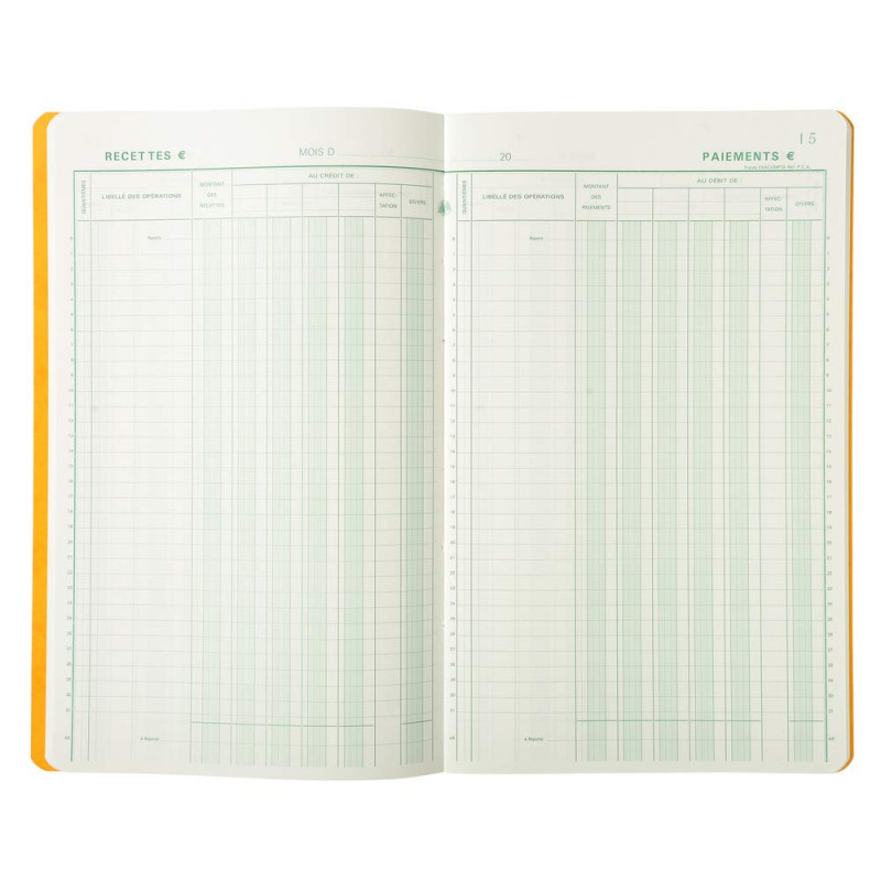 Exacompta - Réf. 7500E - 1 Piqûre JOURNAL DE CAISSE OU BANQUE - 2 libellés - 5 Débit et 5 Crédit - 31 lignes - 80 pages foliotée