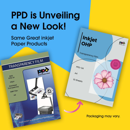 PPD A4 X 10 Films Transparents pour Rétroprojecteur, Impression Jet d'Encre, 10 Feuilles OHP Premium, Noirs Profonds, PPD-34-10
