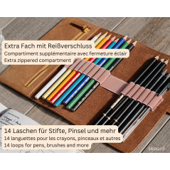 skaard Étui à Crayons XL | Cuir de Buffle véritable | Aussi pour brosses | Marron