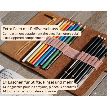 skaard Étui à Crayons XL | Cuir de Buffle véritable | Aussi pour brosses | Marron