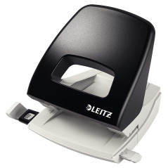 Leitz Perforatrice Sans Effort, Capacité 25 Feuilles, Noir, Métal, Réglette de Guidage avec Repères, NeXXt, 50050095