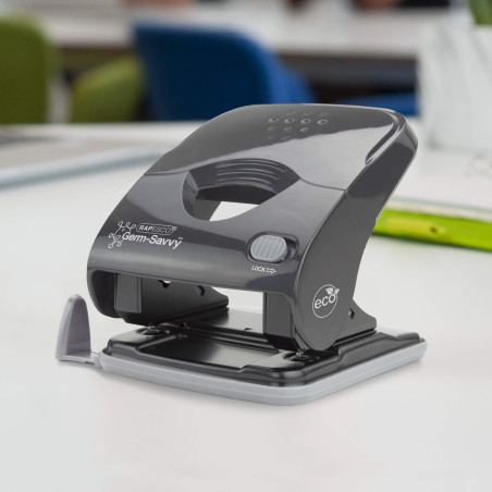 Rapesco 1633 Germ-Savvy Antibactérien, ECO Luna Agrafeuse et ECO X5-40ps Perforateur à Moindre Effort, Gris Foncé