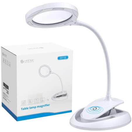 eSynic Lampe loupe LED 5X 10X Rechargeable avec Pince à métal 15LEDS 3 réglages d'éclairage réglables