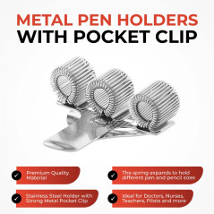 Triple trou en métal Pen Holder avec clip de poche – Les médecins, infirmière, uniforme, etc.
