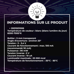 Lumetheus LED Diodes électroluminescentes 5mm couleur BlancUltra-lumineux 25.000 mcd 100 pièces 2-3V 2 Pin LEDs Ampoule Diode à
