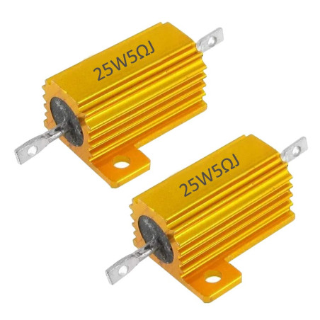 Mdurian 2 X Résistances 25W 5 Ohm 5% Aluminium Boîtier Résistances de Charge Châssis Monté Logement Plaque d'or Fil Enroulé