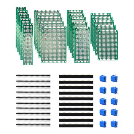 QWORK® 50pcs PCB Board Kits, 20pcs PCB Universal Board + 10pcs 3 Pin Broches Bornier à Visser + 20pcs Male/Femelle Header Connec