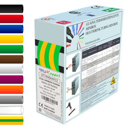 MarketConnect® Gaine Thermorétractable Ø 2,4 mm, L 15mt • JAUNE-VERT • MINIBOX 2:1 STANDARD