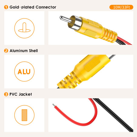 10M 32FT vidéo cable rallonge rca jack câble prise phono connecteur plug pour recul voiture fil de détection rouge