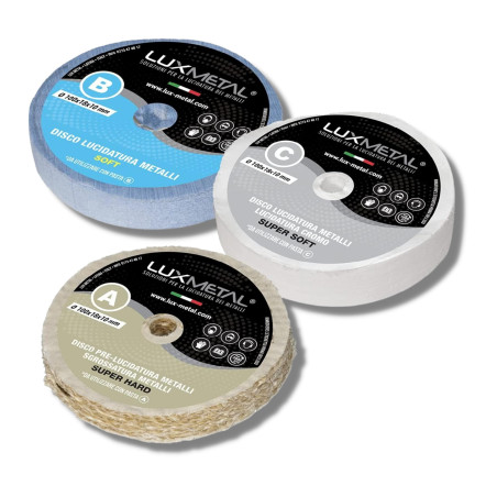 Lux Metal - Kit de Polissage 3 Disques 100 mm (Soft/Super Soft/Super Hard) - Idéal pour polir l'aluminium, l'acier inoxydable, l