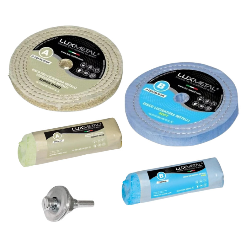 Lux Metal - Kit 2 Disques de Polissage de 150 mm et 2 Pâtes Abrasives de 250 gr - Parfaits pour polir des métaux tels que l'alum Lux Metal - Kit 2 Disques de Polissage de 150 mm et 2 Pâtes Abrasives de 250 gr - Parfaits pour polir des métaux tels que l'alum