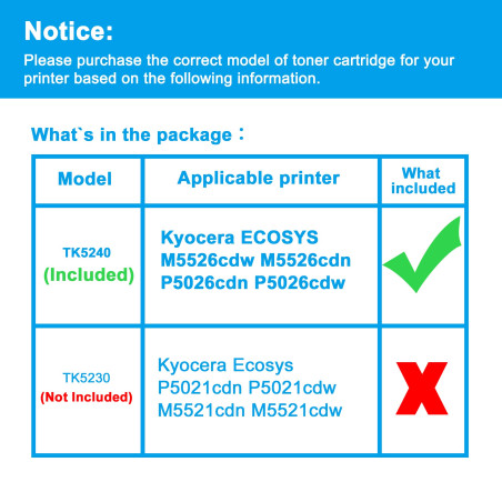 LCL Cartouche de Toner Compatible TK5240 TK-5240 TK-5240Y 1T02R7ANL0 (1Jaune) Remplacement pour Kyocera ECOSYS M5526 M5526cdw M5