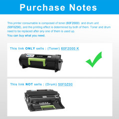 LCL Cartouche de Toner Compatible 60F2000 60F100G (1 Noir) Remplacement pour Lexmark MX310/MX310dn/MX410/ MX410de/MX510/ MX510de