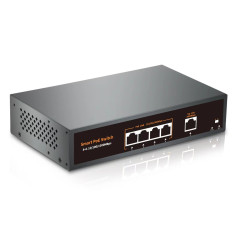 Commutateur PoE Gigabit 4 Ports entièrement équipé avec 1 Liaison Montante Gigabit, 78 W, 802.3af/at, pour Montage sur Table ou 