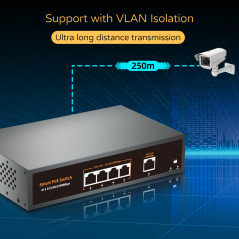 Commutateur PoE Gigabit 4 Ports entièrement équipé avec 1 Liaison Montante Gigabit, 78 W, 802.3af/at, pour Montage sur Table ou 