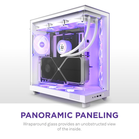 Nzxt H6 Flow RGB CC-H61FW-R1 Boîtier Moyen-Tour Compact Double Chambre Airflow Comprend 3 Ventilateurs 120 mm RGB Panneaux panor