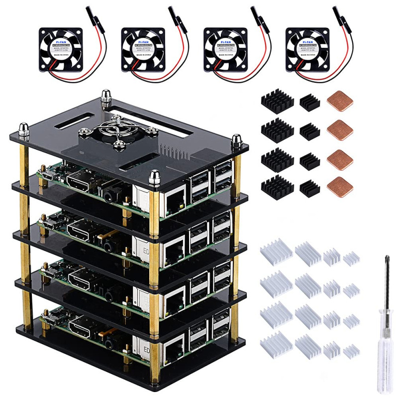GeeekPi Boîtier pour Raspberry Pi 4, 3, 2 Ventilateur de refroidissement et dissipateurs thermiques GeeekPi Boîtier pour Raspberry Pi 4, 3, 2 Ventilateur de refroidissement et dissipateurs thermiques