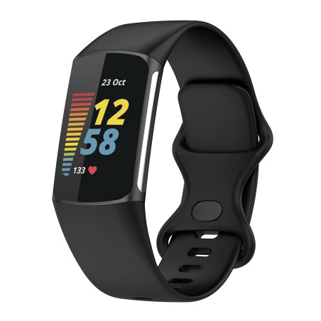 Wownadu Bracelets Compatible pour Fitbit Charge 5 / Charge 6 Bracelet de Rechange Band Noir pour Femme Homme Silicone Sport Stra