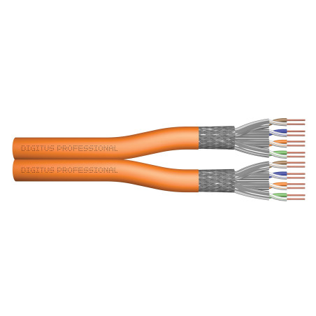 DIGITUS Câble réseau Cat-7 - 100m S-FTP Câble d'installation - Duplex - Dca LSZH-3 - 1200 MHz - AWG 23/1 Cuivre - Orange