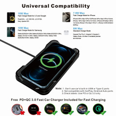 Chargeur de Voiture sans Fil, Polmxs 15W Rapide sans Fil, Tapis de Chargement sans Fil Antidérapant pour Téléphone de Voiture av