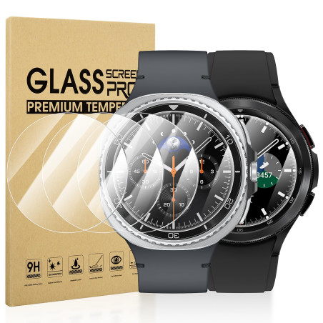 Diruite 4 Pièces Verre Trempé Protecteur D'écran pour Samsung Galaxy Watch 8/4 Classic 46mm/Galaxy Watch 3 45mm (Diamètre 34.5mm