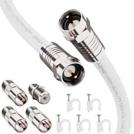 ASNQ Câble Coaxial TV RG6 5m avec Connecteurs 75 OHM - Pour Internet, Numérique, Parabole Satellite, Antenne - Premium à Haut Dé