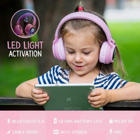 PowerLocus Casque Enfant Bluetooth, Casque Audio sans Fil pour Enfants, Bluetooth 5.0 Confortable Pliable Casque avec Micro inté