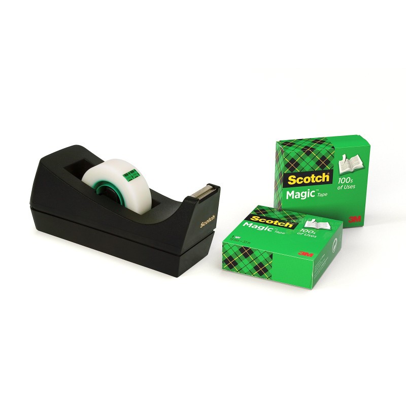Scotch Dévidoir de Ruban Adhésif Rechargeable, Noir, avec 3 Rouleaux de Ruban Adhésif Scotch Magic, 19 mm x 33 mm - Idéal pour l Scotch Dévidoir de Ruban Adhésif Rechargeable, Noir, avec 3 Rouleaux de Ruban Adhésif Scotch Magic, 19 mm x 33 mm - Idéal pour l