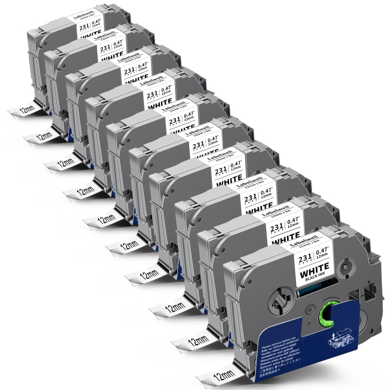 Labelwell 10x Ruban de Rechange pour Brother TZe-231 TZe231 TZ231 TZ Tape 12mm 0,47 Laminés Noir sur Blanc Ruban Cassette pour B Labelwell 10x Ruban de Rechange pour Brother TZe-231 TZe231 TZ231 TZ Tape 12mm 0,47 Laminés Noir sur Blanc Ruban Cassette pour B