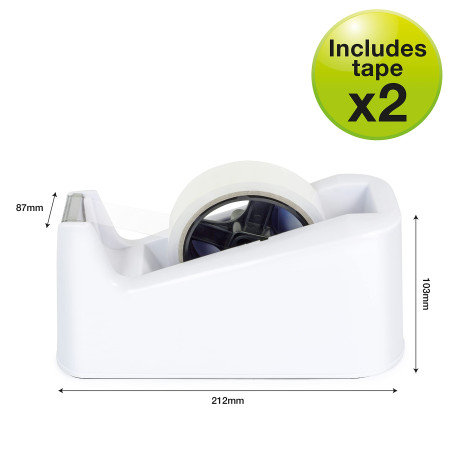 Rapesco 1486 500 Dévidoir de Ruban avec 2 Rouleaux de Ruban Adhésifs, Blanc