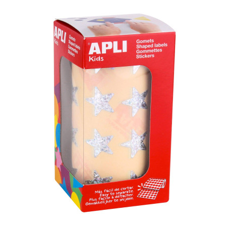 Apli kids 12046 Rouleau de 1416 gommettes étoiles argent