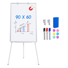 maxtek Tableau Blanc Effacable sur Pied, 90x60 cm Tableau Magnétique de Chevalet, Hauteur Réglable avec Support, Whiteboard Cadr