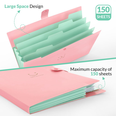 KONVINIT Classeur et trieur à documents format A4 en Polypropylène PP avec 5 compartiments imperméable, souple, et légère, fourn