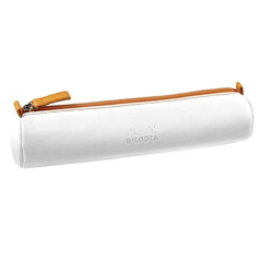 RHODIA 319047C - Trousse Ronde Blanc - 21,5 x 5,5 cm - Coutures Véritables Orange - Intérieur Jersey Ivoire - Simili Cuir - Rang