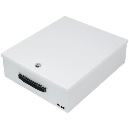 HMF 142-07 Boîte de rangement XL en métal verrouillable pour classeurs | DIN A4 / B4 | Gris clair