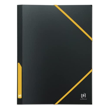 OXFORD Pochette Plastique 3 Rabats For Students A4 avec Elastique Dos 30mm Couverture Polypro Bicolore Noir/Jaune