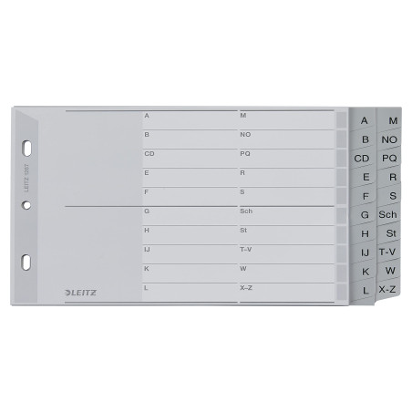 Leitz Intercalaires A5 Touches A-Z (Séparation A-L et M-Z), 20 Feuilles, Extra-Large, Gris, Onglets Renforcés en Plastique Résis
