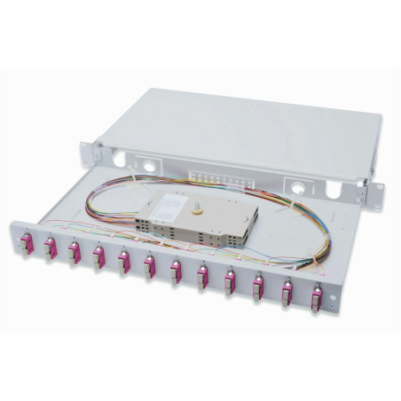 DIGITUS boîte d'épissure fibre optique 12 couplages - SC - OM4-1U - 19 pouces - Multi-Mode Duplex - Avec cassette d'épissure - M