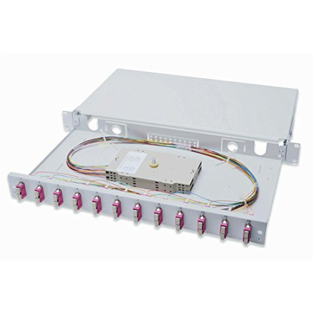 DIGITUS boîte d'épissure fibre optique 12 couplages - SC - OM4-1U - 19 pouces - Multi-Mode Duplex - Avec cassette d'épissure - M