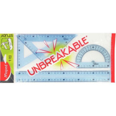 Maped Study - Ensemble incassable 4 pièces avec règle 30 cm, 2 équerres, rapporteur