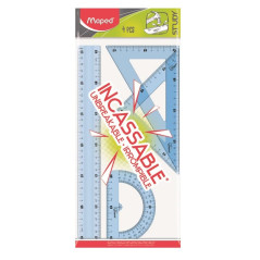 Maped Study - Ensemble incassable 4 pièces avec règle 30 cm, 2 équerres, rapporteur