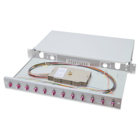 DIGITUS Boîte d'épissure Fibre Optique 12 coupleurs - LC - OM4-1U 19 Pouces - Multi-Mode Duplex - avec Cassette d'épissure - Mon