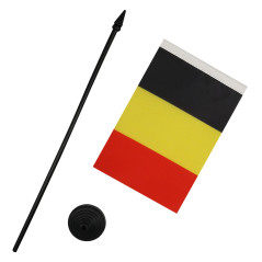 AZ FLAG - Drapeau De Table Belgique - 15x10 cm - Mini Drapeau Belge De Bureau 100% Polyester Avec Hampe De 25cm Et Socle En Plas