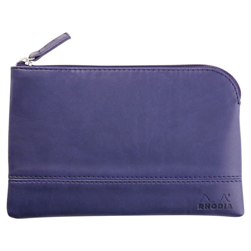 RHODIA 116537C - Pochette Zippée en Simili Cuir - Bleu Nuit - Taille S (11 x 17 cm) - Coutures Véritables - Intérieur Tissu Oran RHODIA 116537C - Pochette Zippée en Simili Cuir - Bleu Nuit - Taille S (11 x 17 cm) - Coutures Véritables - Intérieur Tissu Oran