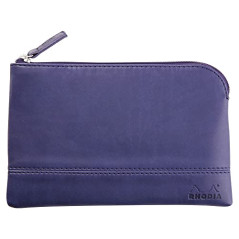 RHODIA 116537C - Pochette Zippée en Simili Cuir - Bleu Nuit - Taille S (11 x 17 cm) - Coutures Véritables - Intérieur Tissu Oran