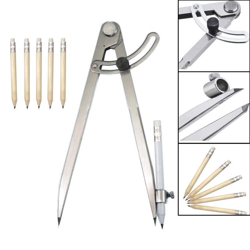 Compas pointu 200 mm / 8 Pouces, Grand crayon marqueur avec porte-crayon pour cercles de dessin, menuiserie, travail du métal et Compas pointu 200 mm / 8 Pouces, Grand crayon marqueur avec porte-crayon pour cercles de dessin, menuiserie, travail du métal et