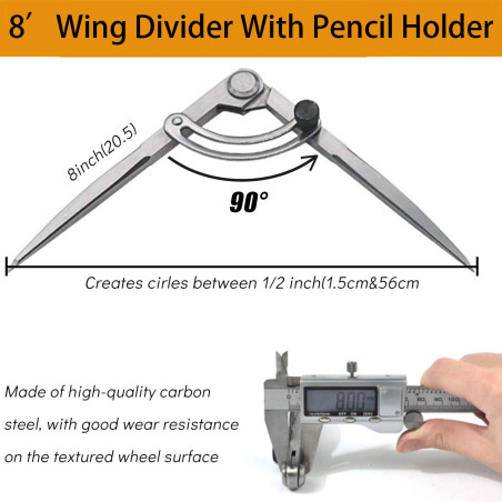 Compas pointu 200 mm / 8 Pouces, Grand crayon marqueur avec porte-crayon pour cercles de dessin, menuiserie, travail du métal et
