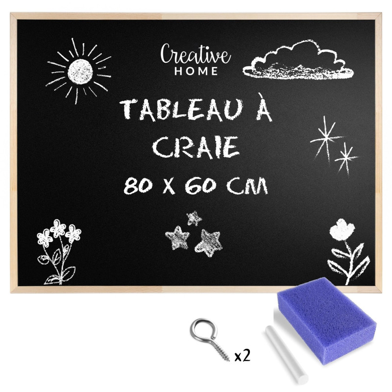 Creative Home 80x60 cm Tableau Craie Noir Ardoise Mural | Cadre de Pin | Effaceur Brosse + Stylo + Kit Suspension Incluses | Pan Creative Home 80x60 cm Tableau Craie Noir Ardoise Mural | Cadre de Pin | Effaceur Brosse + Stylo + Kit Suspension Incluses | Pan